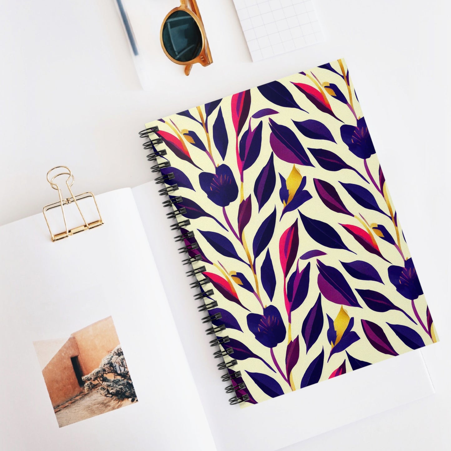 Spiral Notebook with Ruled Line - Violet Flourish Damask
