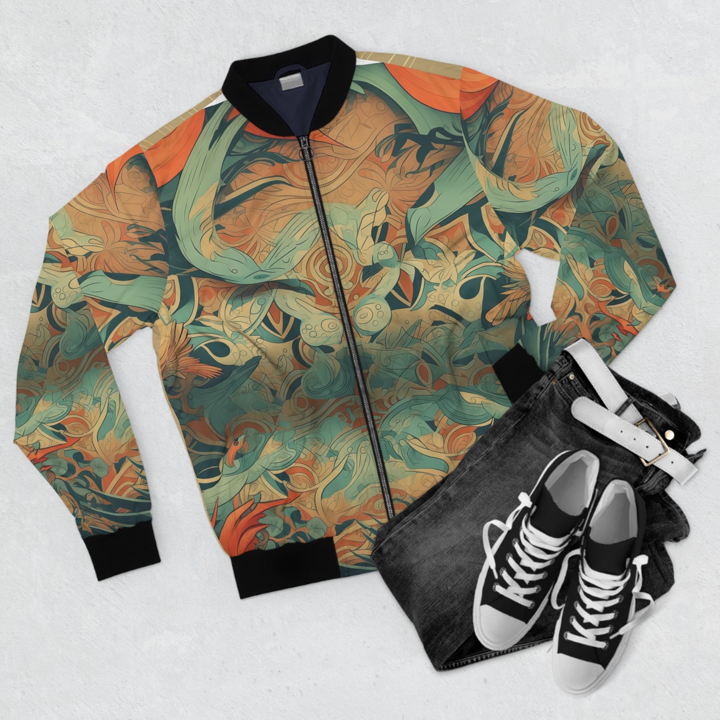 Men's Bomber Jacket - Baby Yoda Grogu Art Deco Frank Lloyd Wright Design