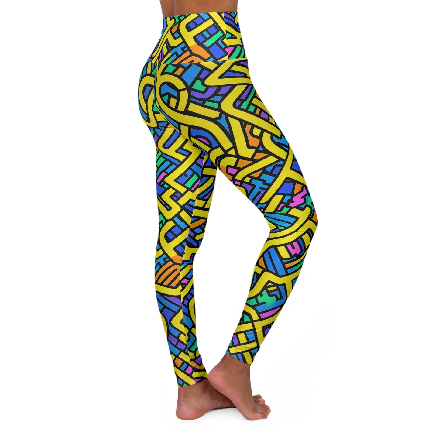 High Waisted Leggings - Bouquet NewYork Stripes