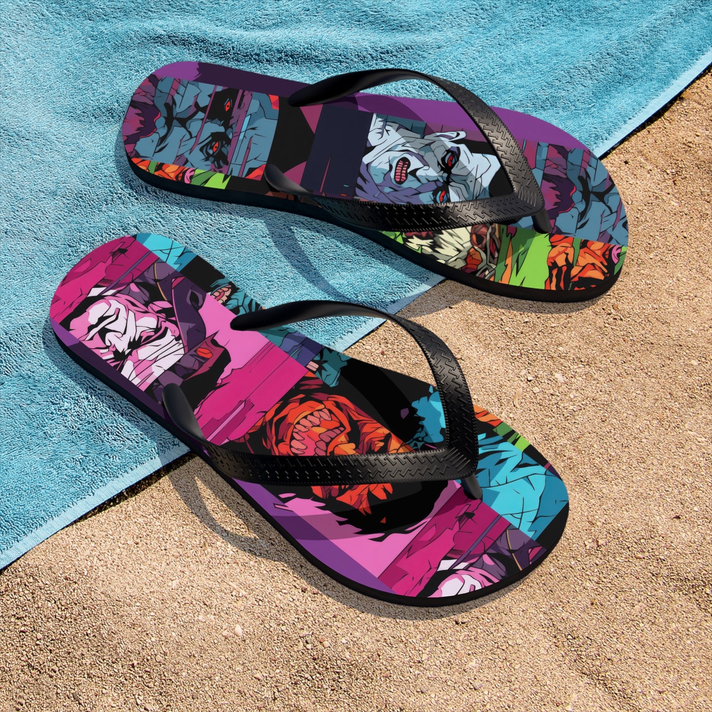 Unisex Flip-Flops - Spooky Monsters Anime Beta