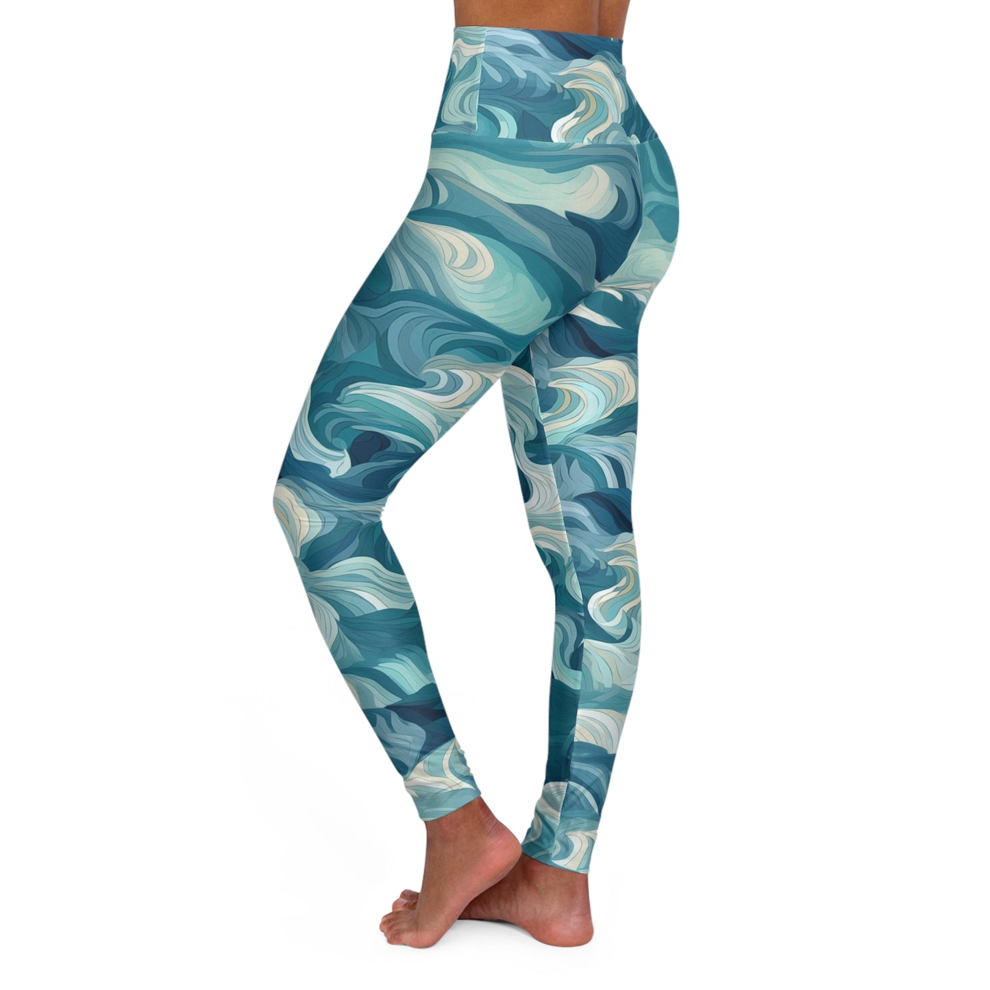 High Waisted Leggings - Drew Florence Oceanwaves