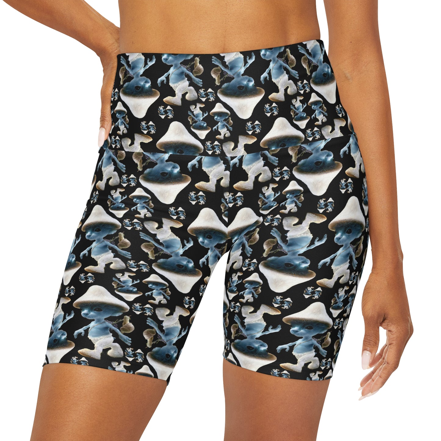High Waisted Yoga Shorts - SmurfCat Pattern