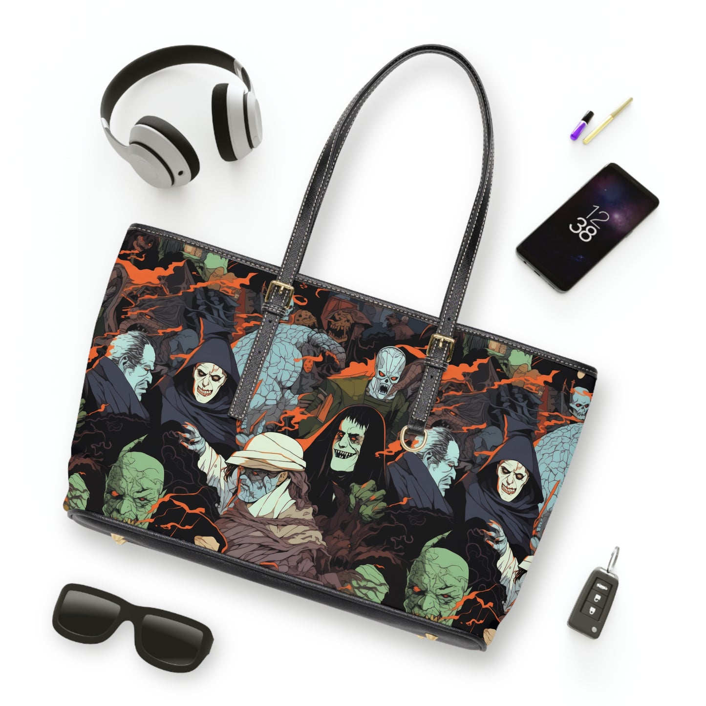 Leather Shoulder Bag - Spooky Monsters Anime Alpha