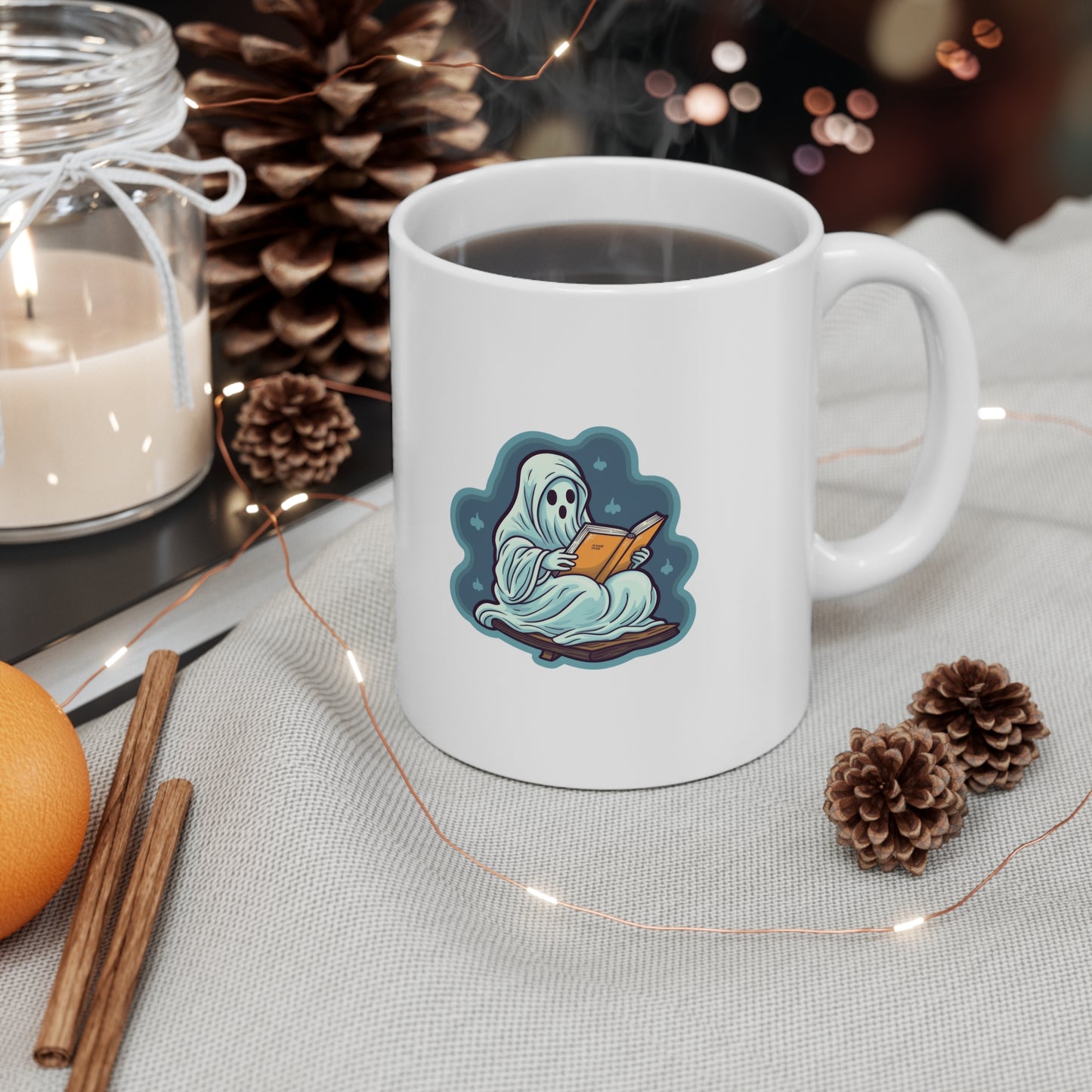 Bookish Ghost Mug, Halloween Literary Mug, Teacher's Halloween Present, Librarian Themed Mug, Spooky Ghost Mug
