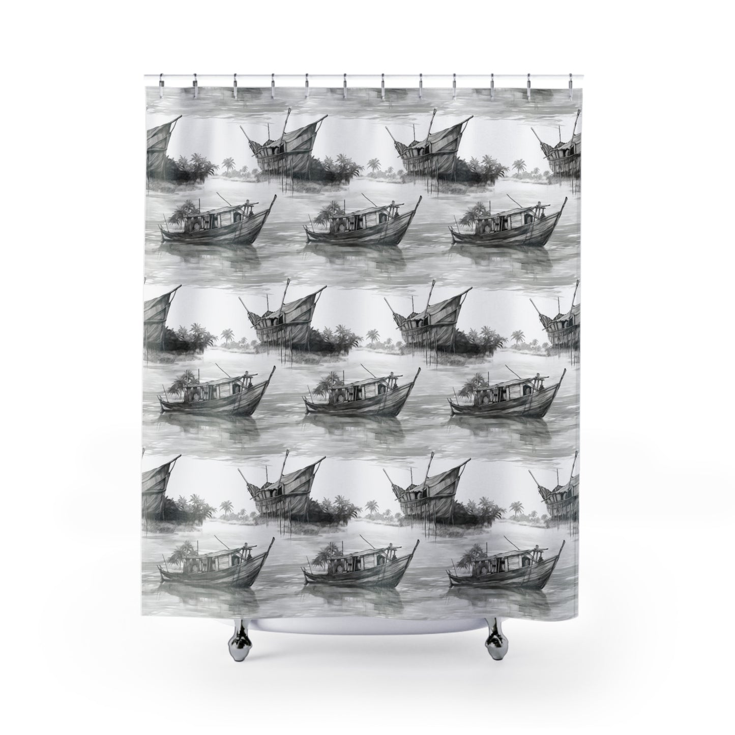 Shower Curtains - Thai Fishing Boat Charcoal