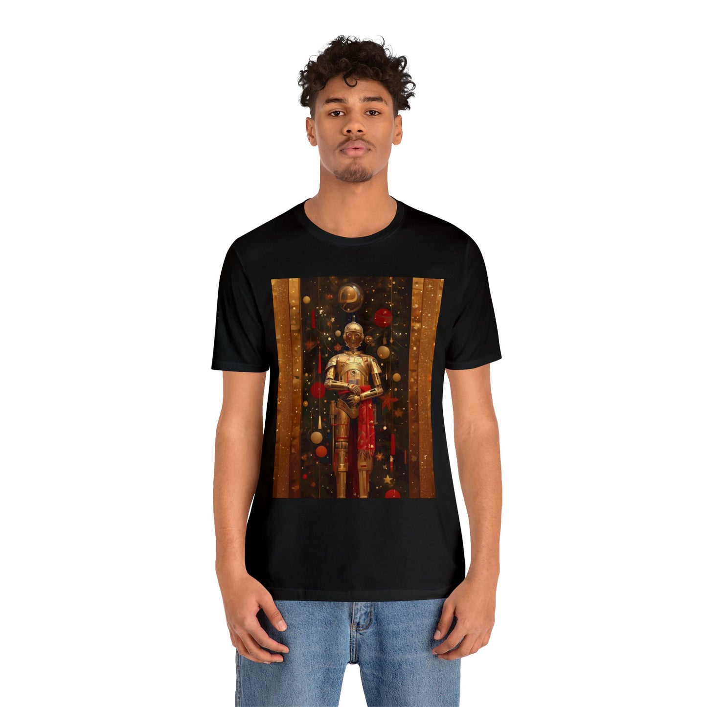 Unisex Jersey Short Sleeve Tee - C3P0 Christmas Card painted by Norman Rockwell