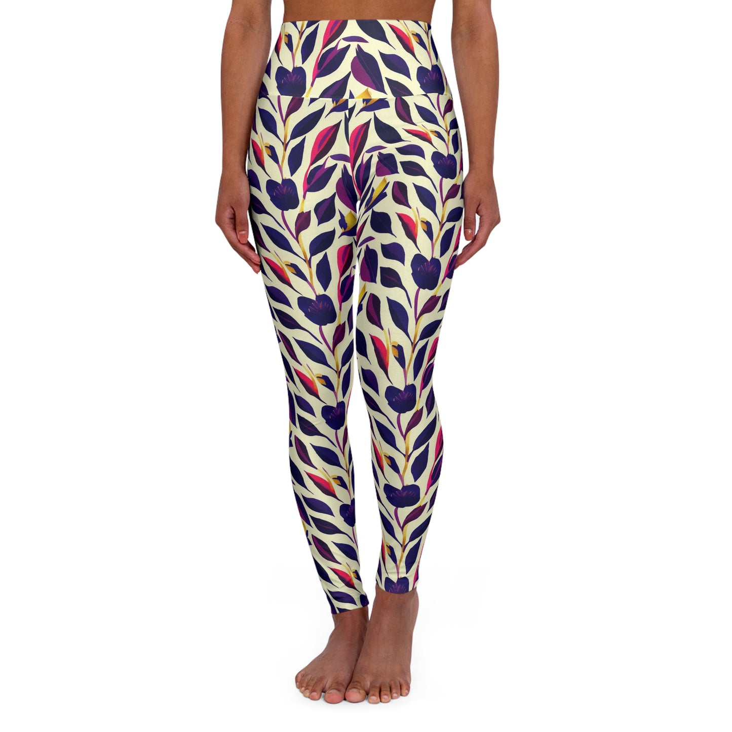 High Waisted Leggings - Violet Flourish Damask