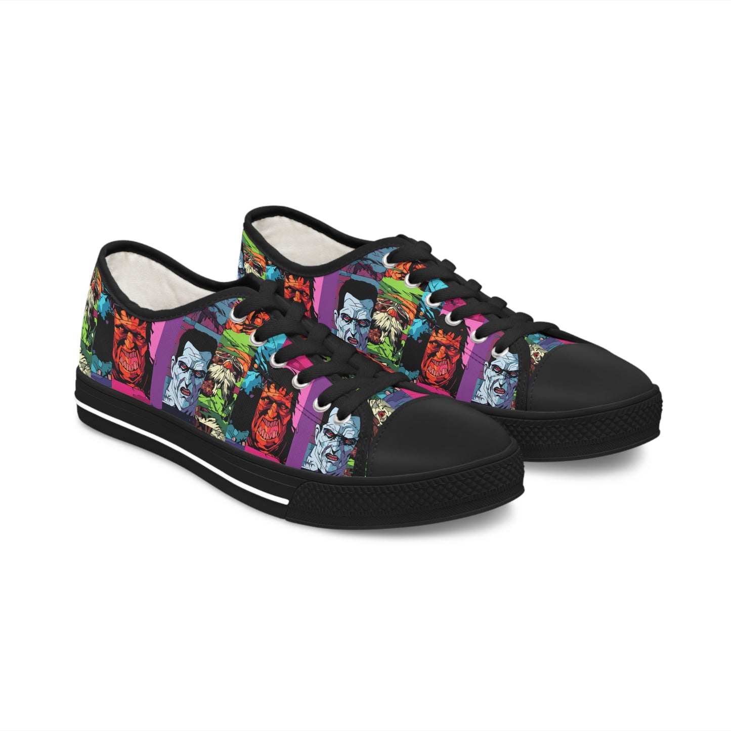 Women's Low Top Sneakers - Spooky Monsters Anime Beta