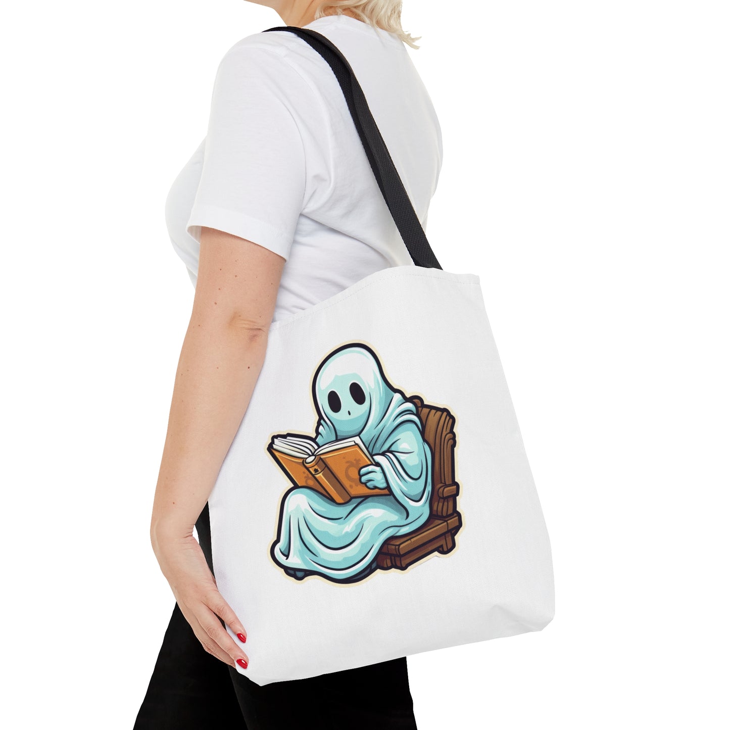 Ghost Reading Books Tote, Halloween Teacher Gift, Librarian, Ghost, Halloween Tote Bag