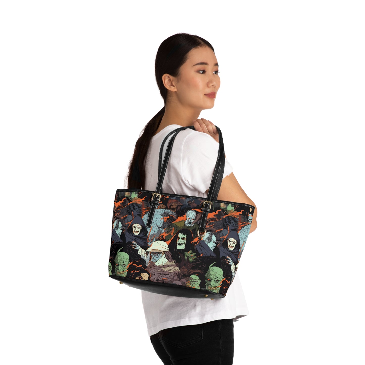 Leather Shoulder Bag - Spooky Monsters Anime Alpha