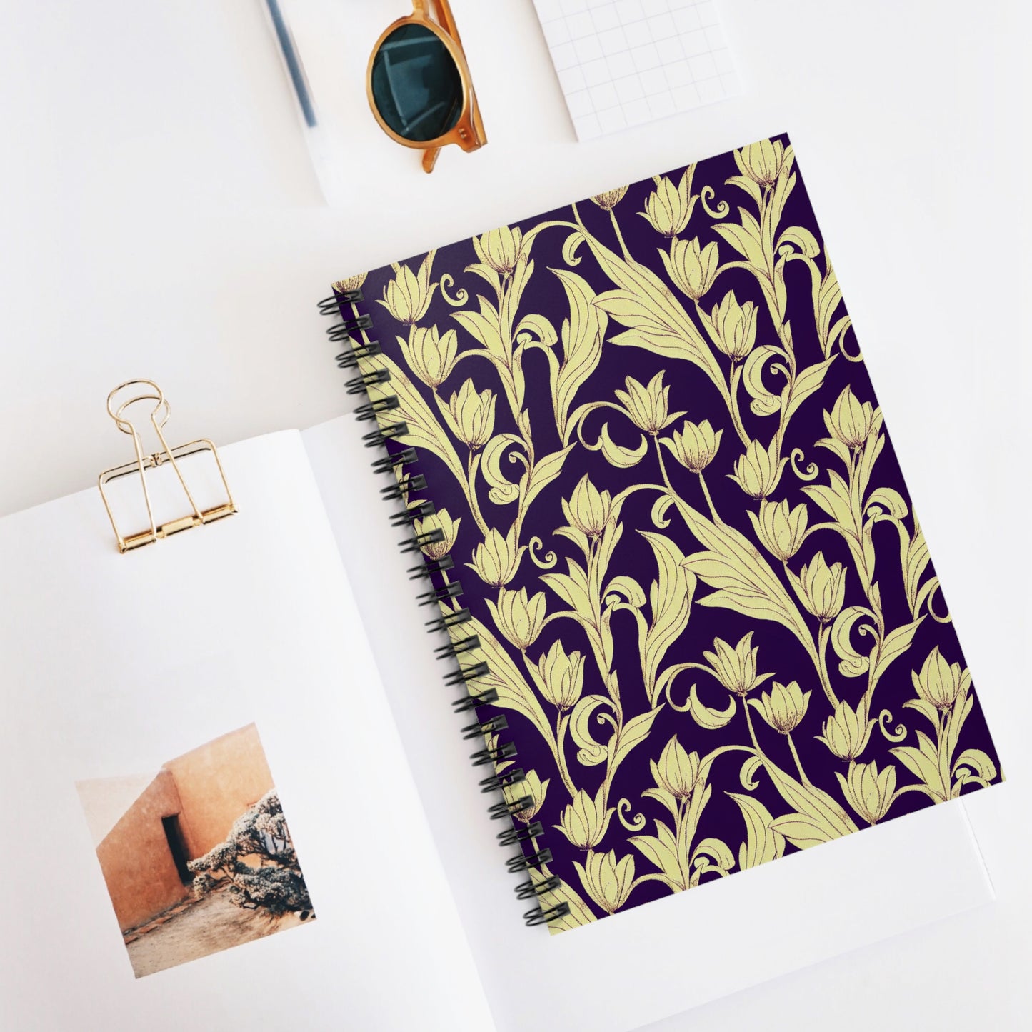 Spiral Notebook with Ruled Line - Baroque Blossom Damask