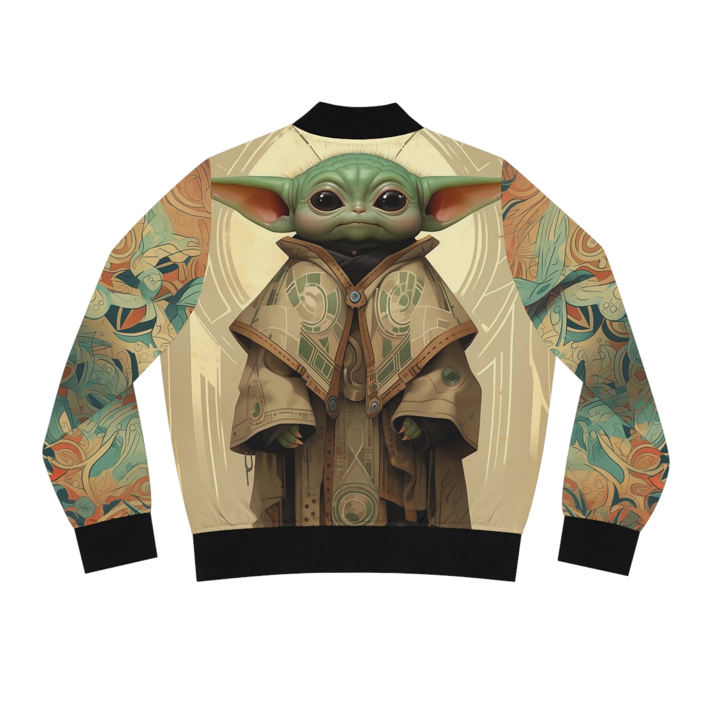 Women's Bomber Jacket - Baby Yoda Grogu Art Deco Frank Lloyd Wright Design