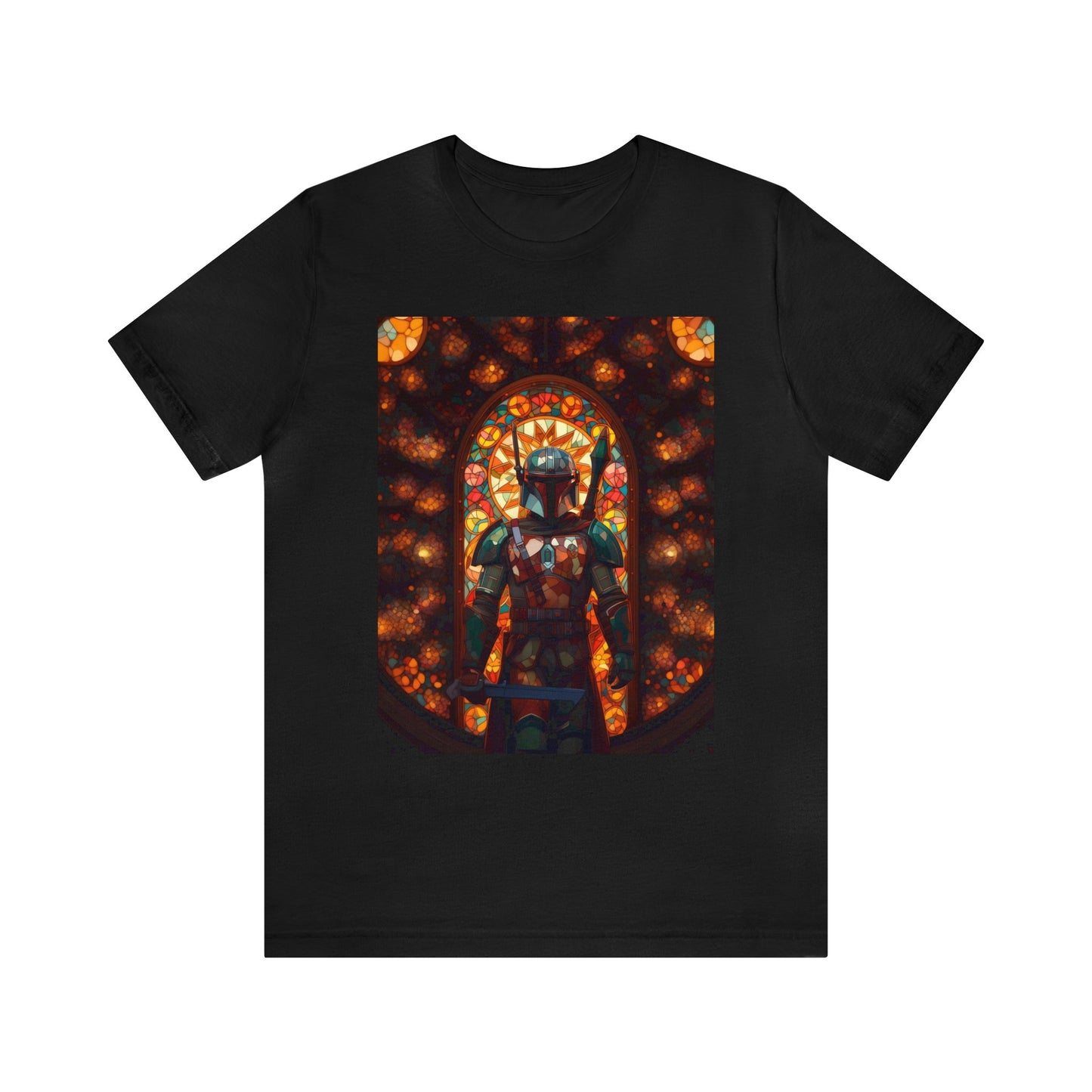 Unisex Jersey Short Sleeve Tee - The Mandalorian Catholic Stained Glass Window
