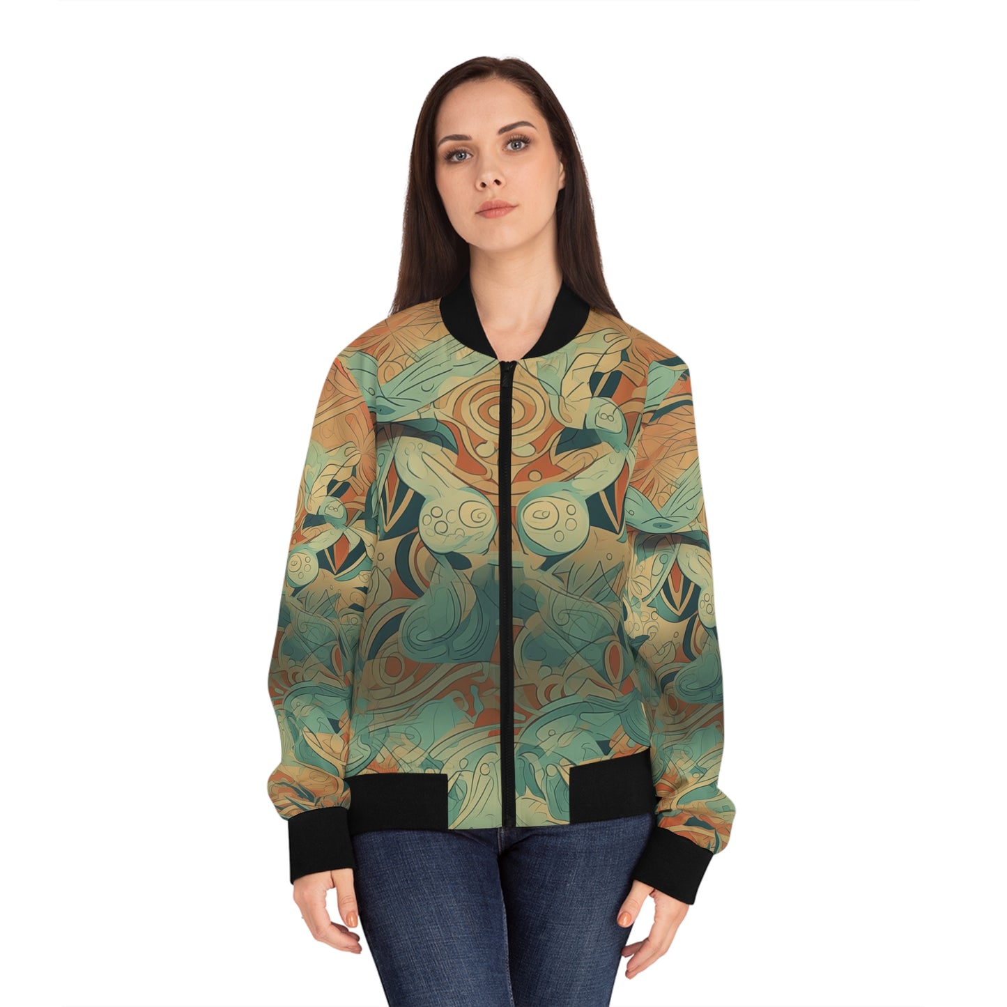 Women's Bomber Jacket - Baby Yoda Grogu Art Deco Frank Lloyd Wright Design