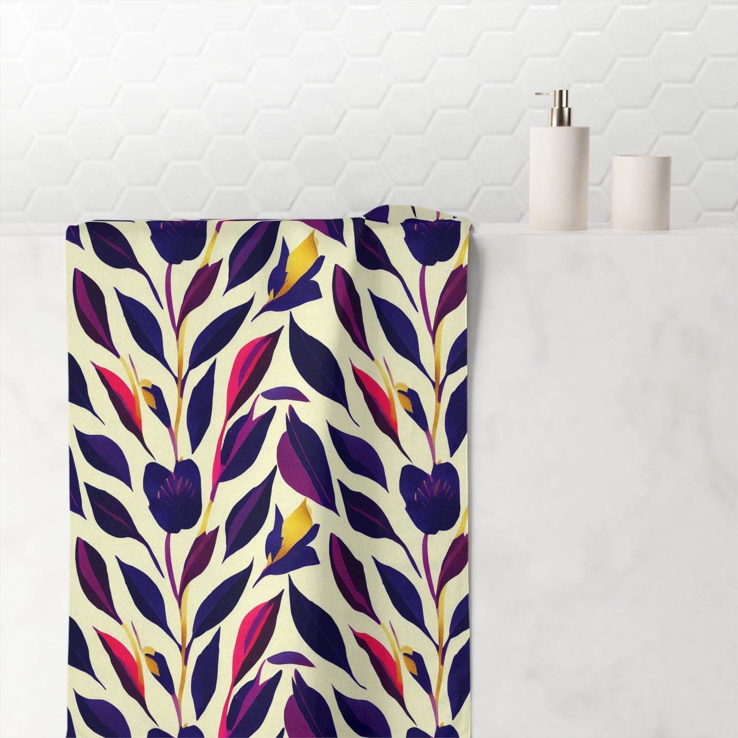 Mink-Cotton Beach Towel - Violet Flourish Damask