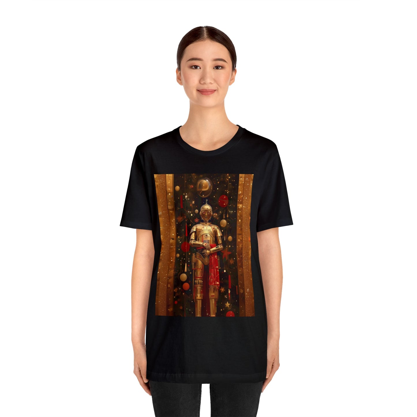 Unisex Jersey Short Sleeve Tee - C3P0 Christmas Card painted by Norman Rockwell