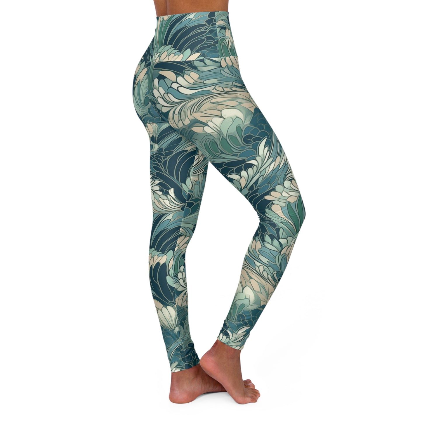 High Waisted Leggings - Gregoria Ustrasana Chinoiserie