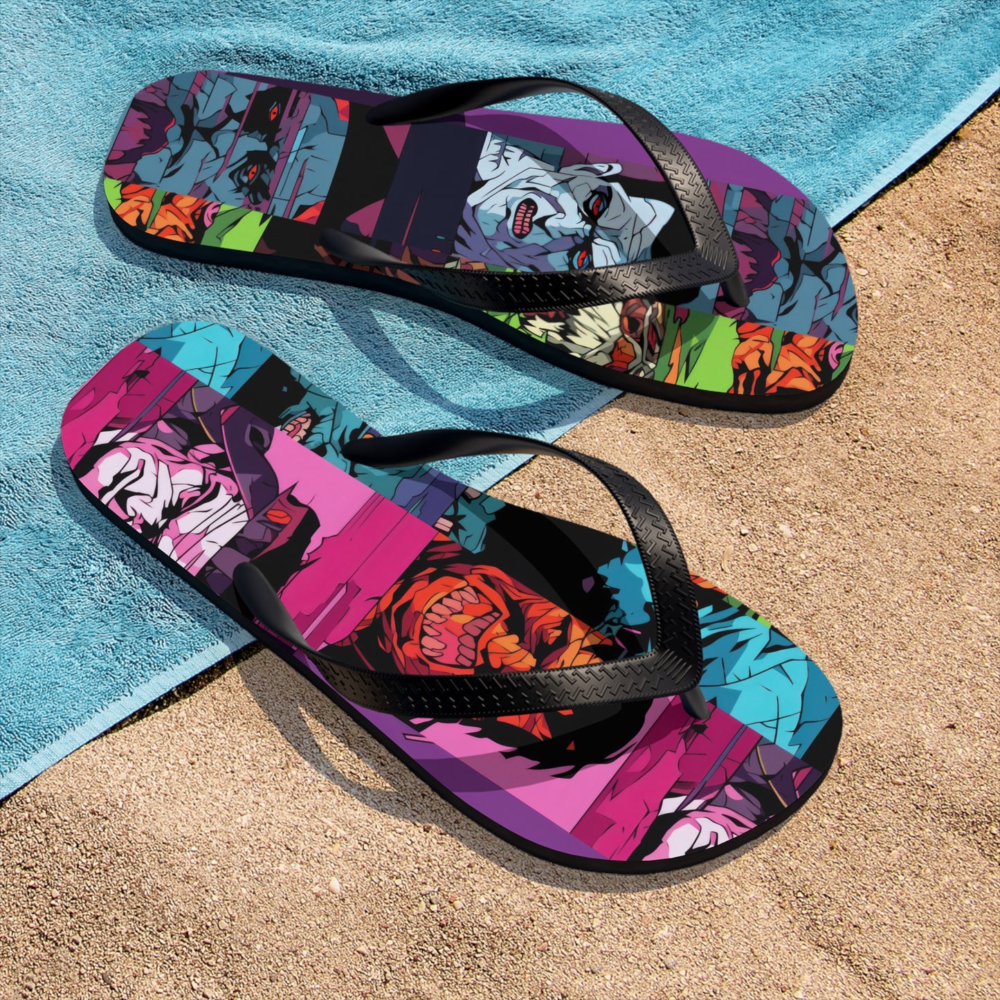 Unisex Flip-Flops - Spooky Monsters Anime Beta