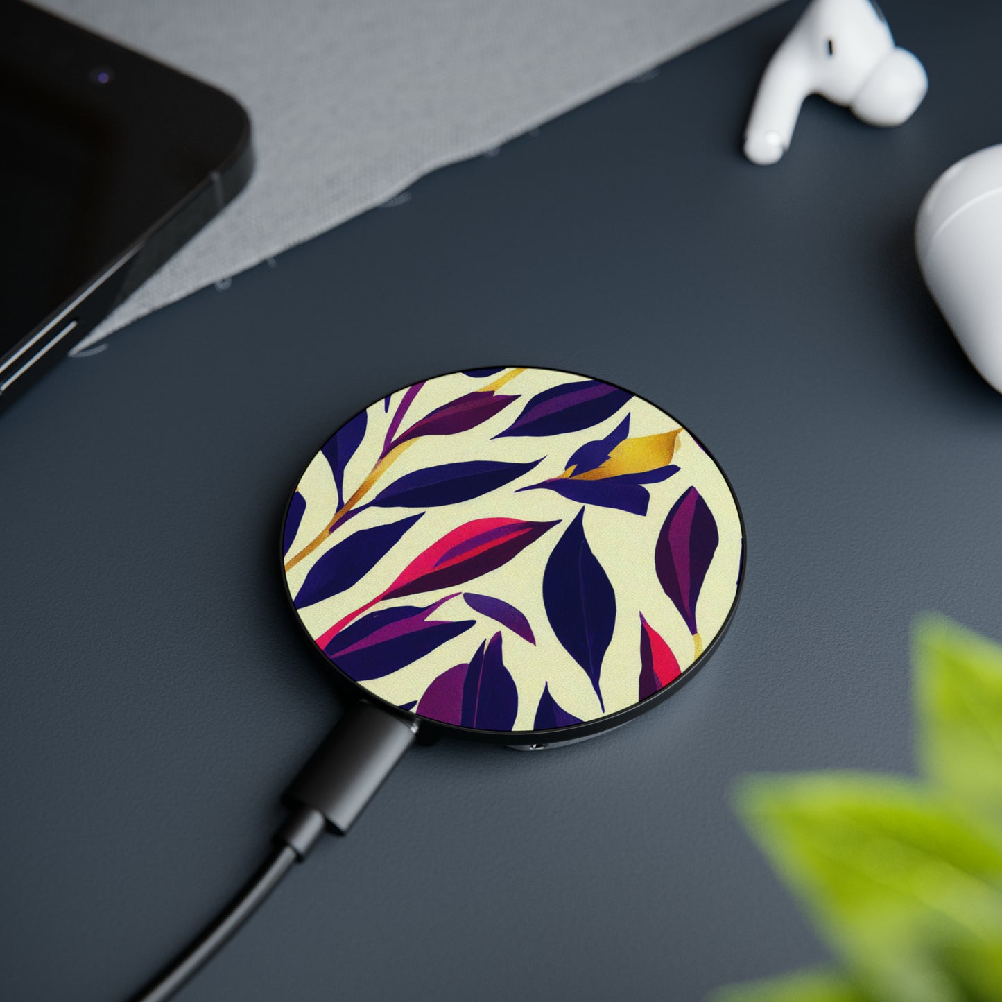 Magnetic Induction Charger - Violet Flourish Damask