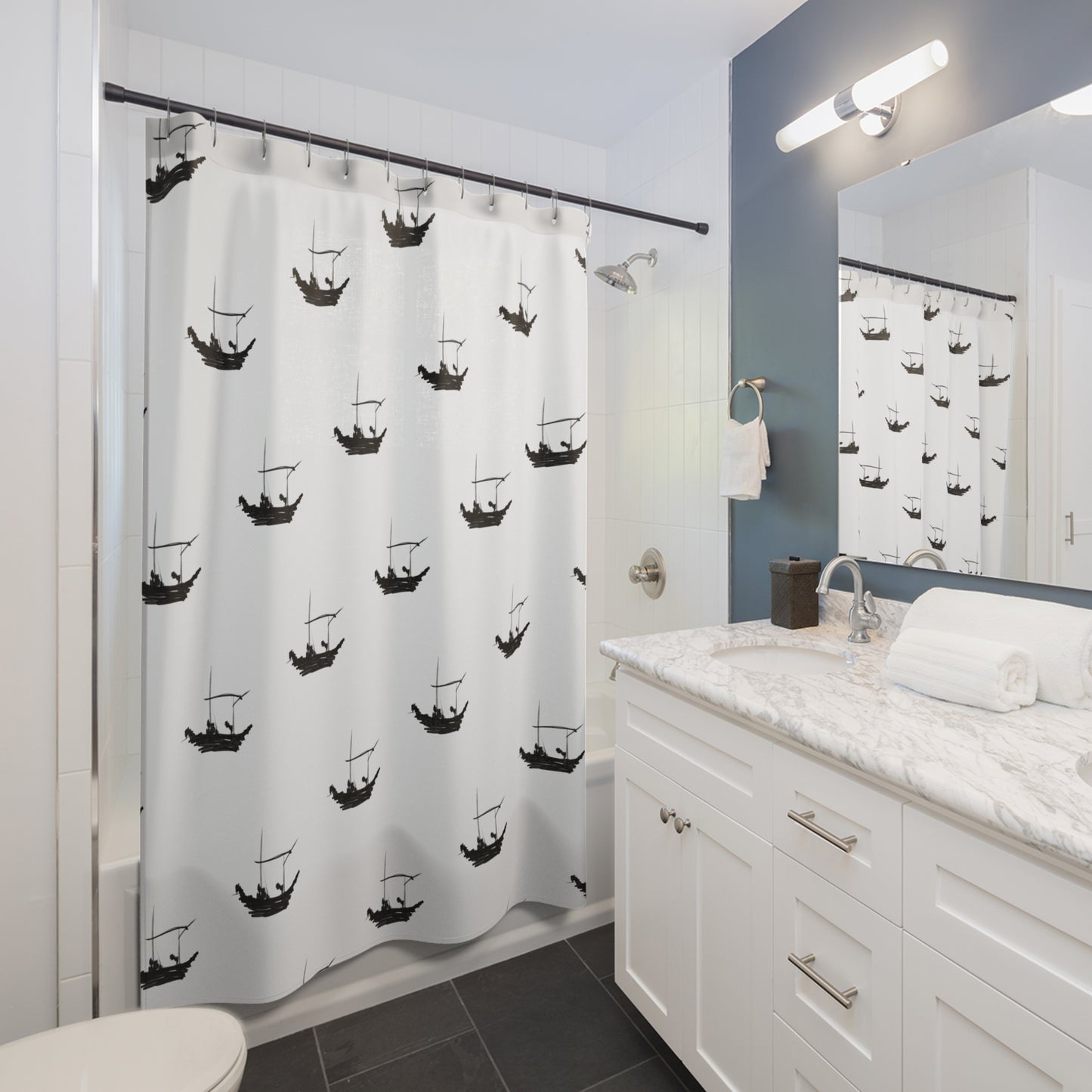 Shower Curtains - Thai Fishing Boat - Hand Drawn Ralph Miguel