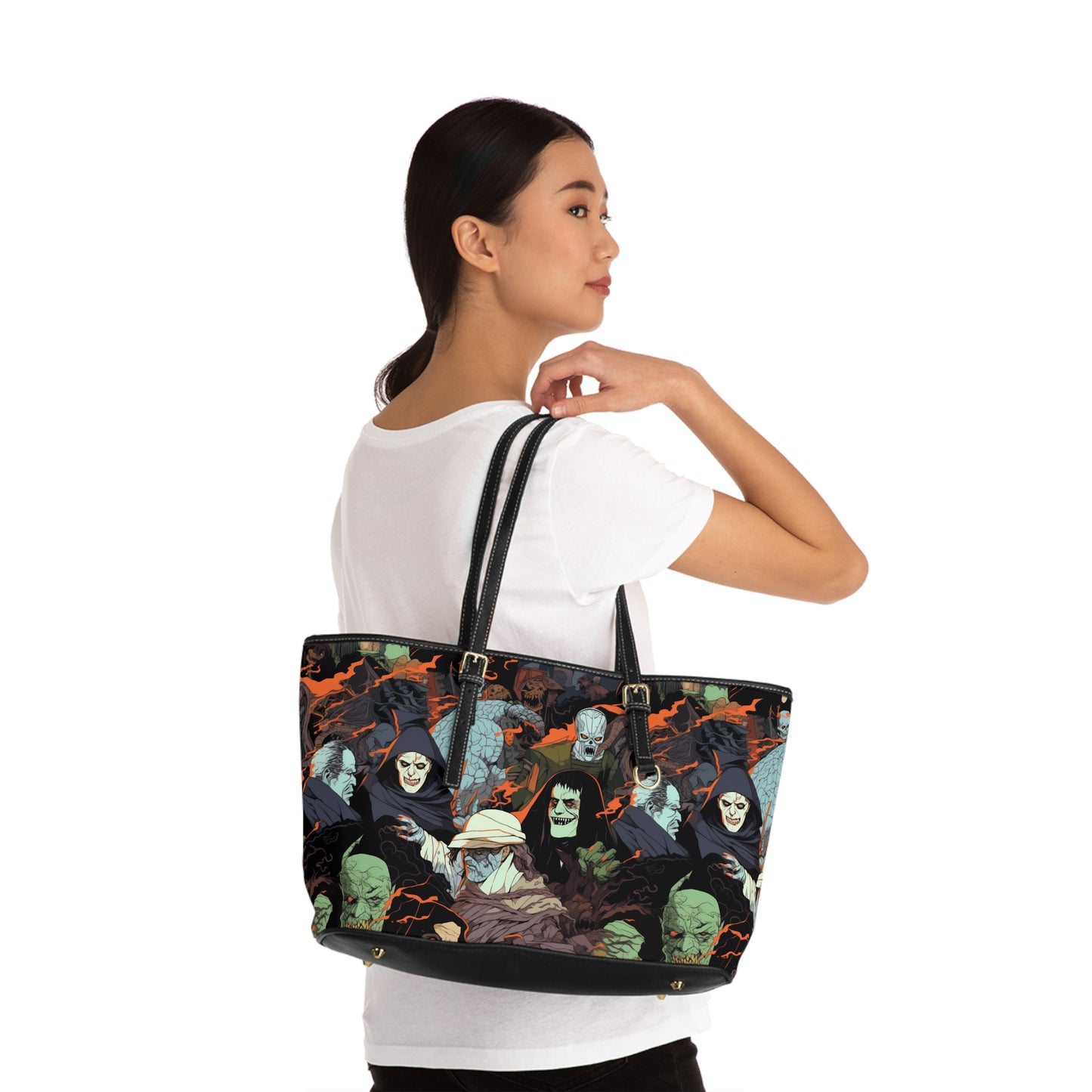 Leather Shoulder Bag - Spooky Monsters Anime Alpha