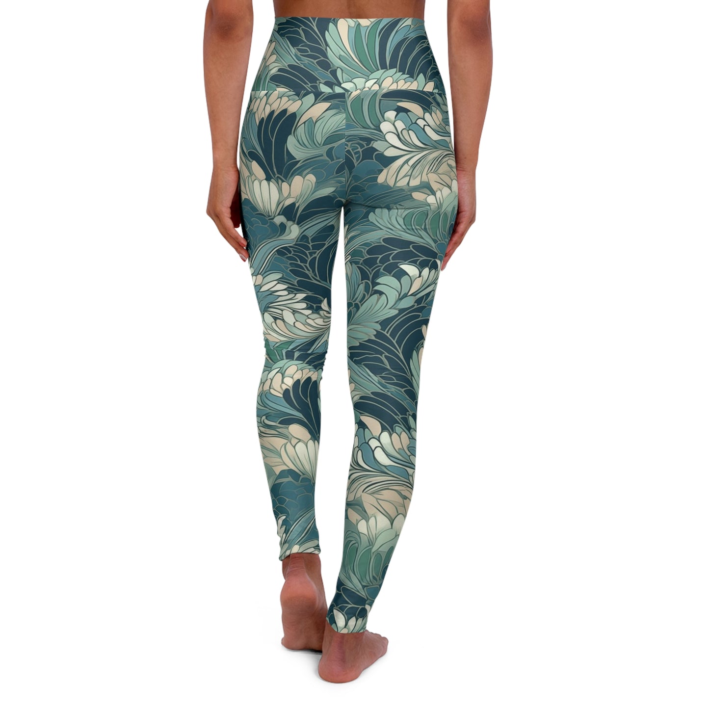 High Waisted Leggings - Gregoria Ustrasana Chinoiserie
