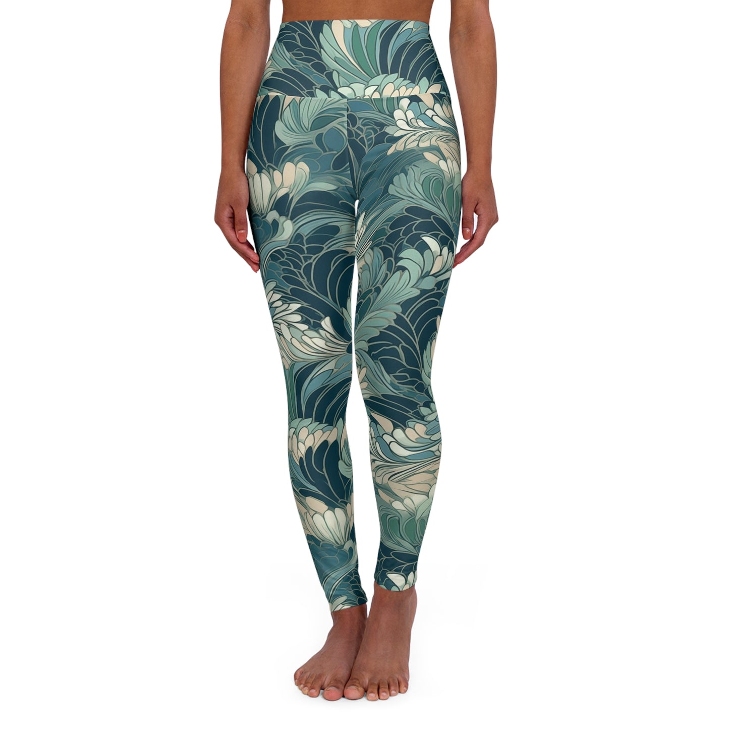High Waisted Leggings - Gregoria Ustrasana Chinoiserie