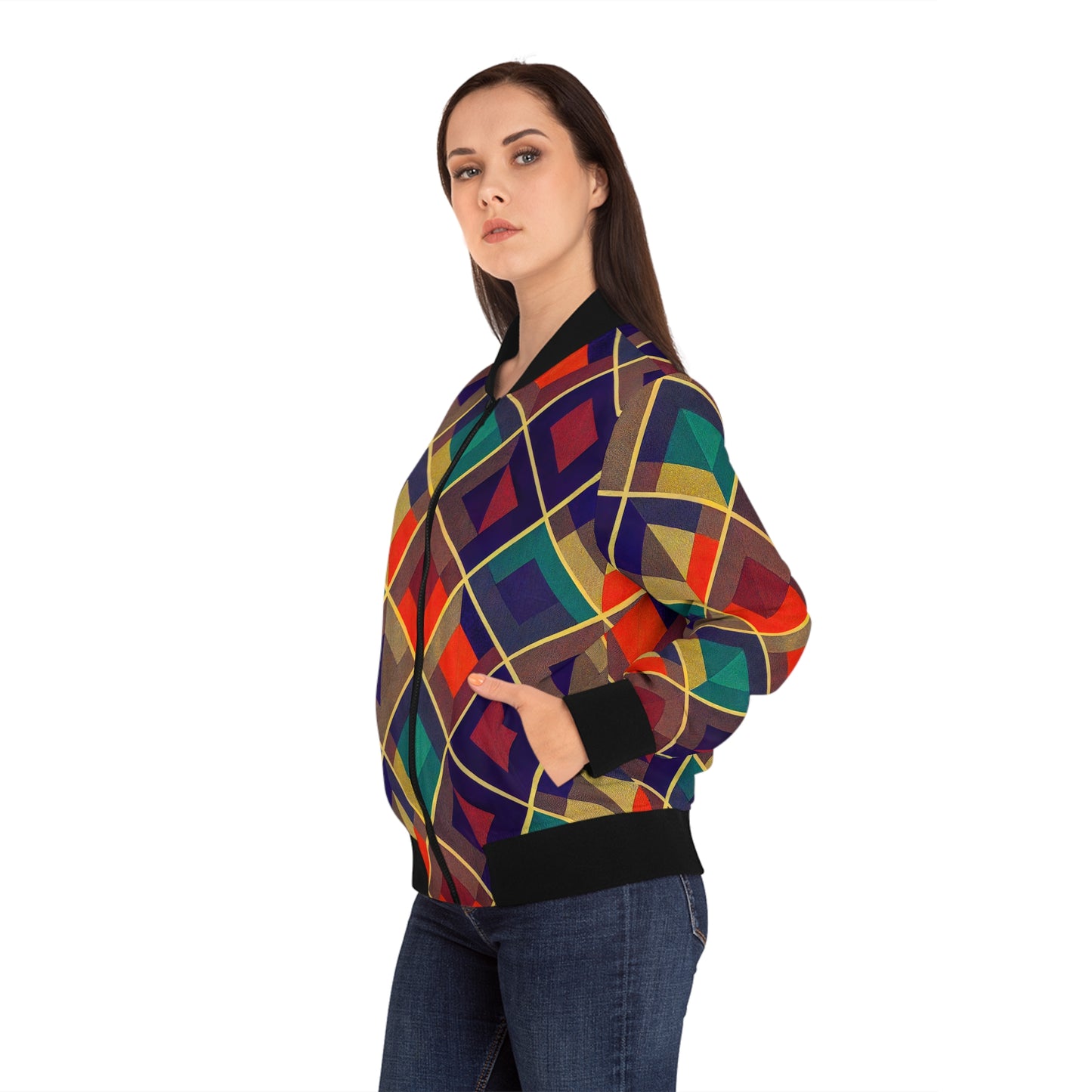Women's Bomber Jacket - Herringbone Kaleidoscope