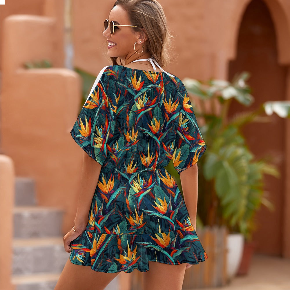 Ladies Thin Short Sleeve One Piece Dress - Bird of Paradise