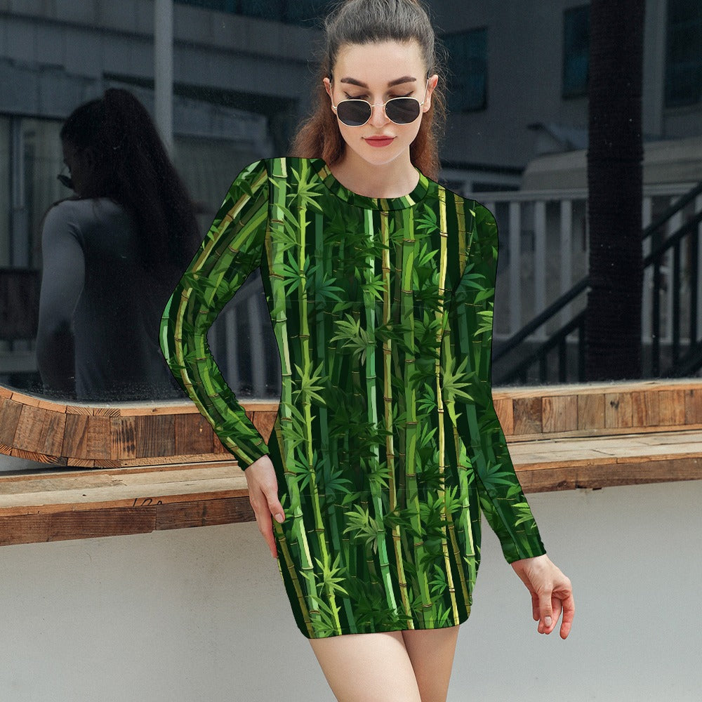 Women's Elegant Long Sleeve Skinny Dress - Secret Forest