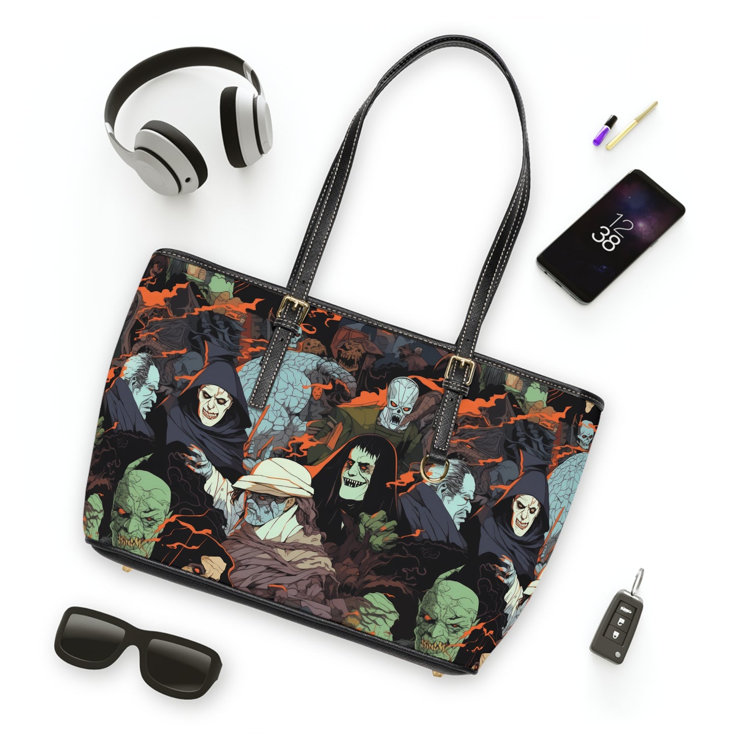 Leather Shoulder Bag - Spooky Monsters Anime Alpha