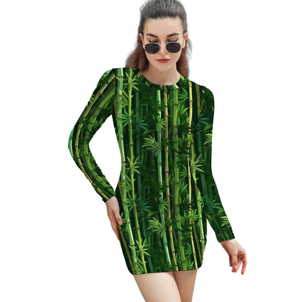 Women's Elegant Long Sleeve Skinny Dress - Secret Forest