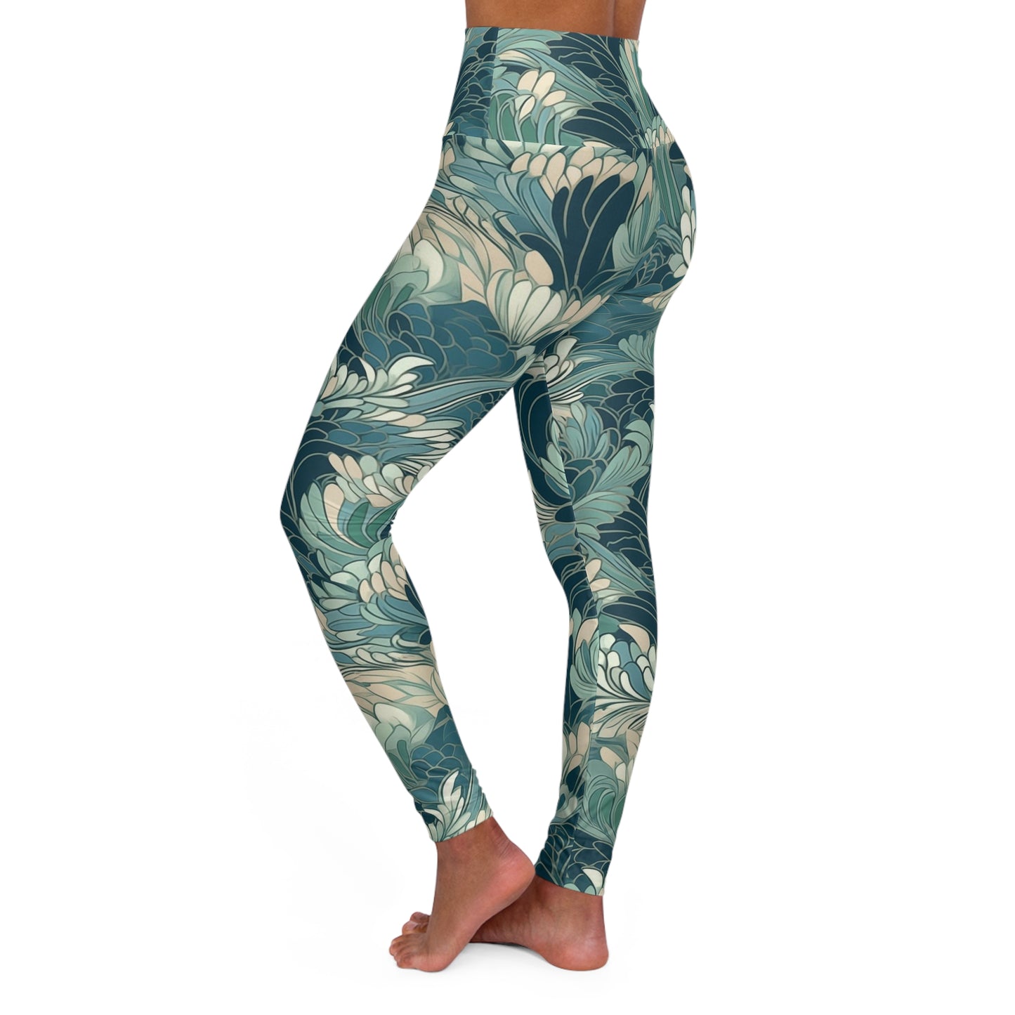 High Waisted Leggings - Gregoria Ustrasana Chinoiserie