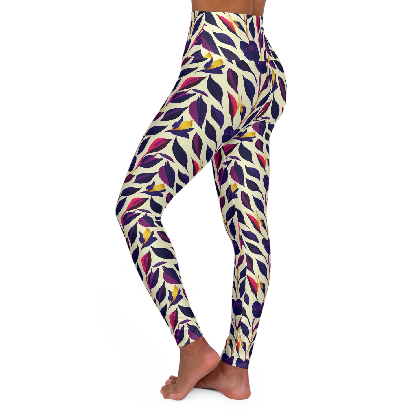 High Waisted Leggings - Violet Flourish Damask