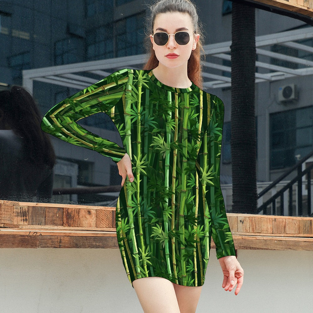 Women's Elegant Long Sleeve Skinny Dress - Secret Forest