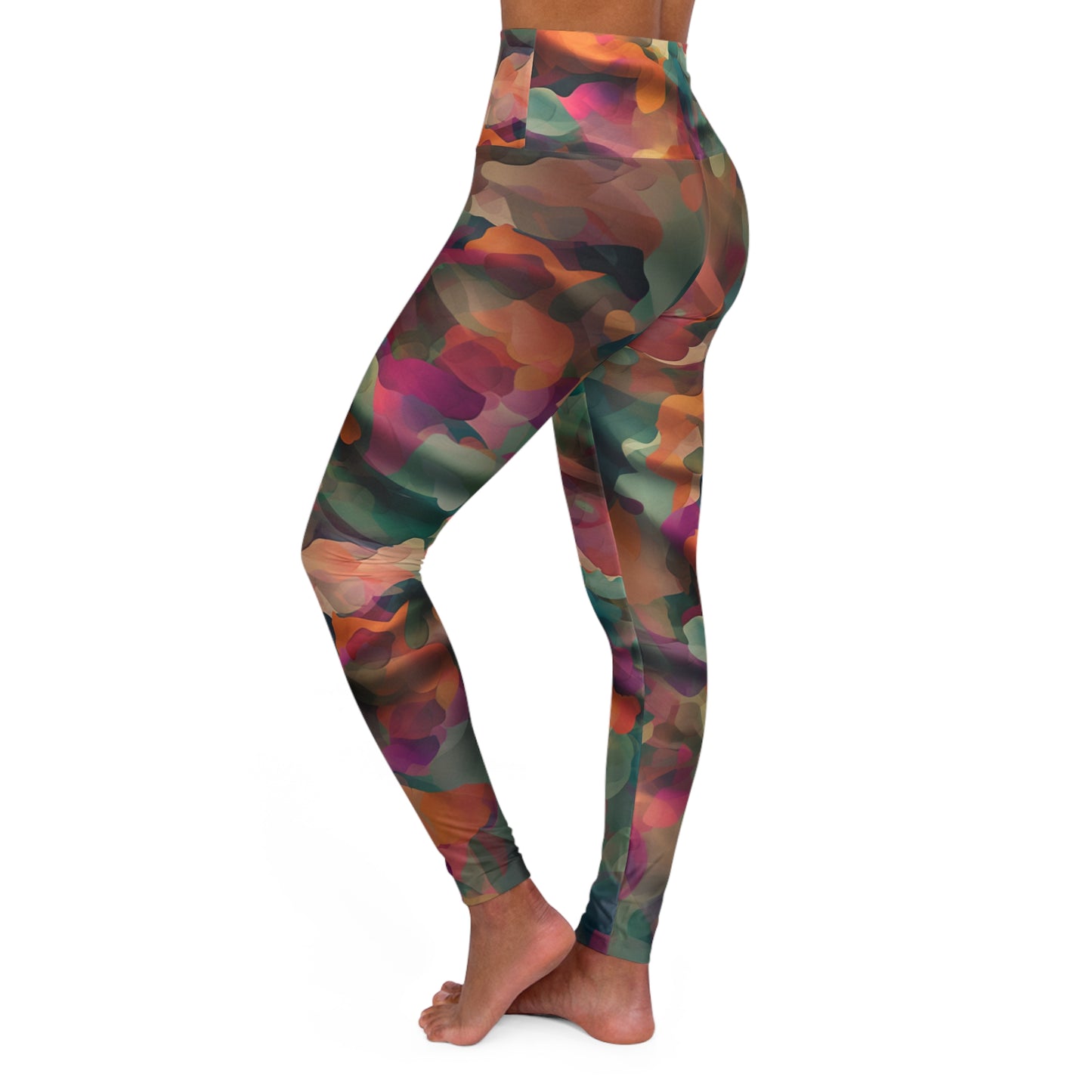 High Waisted Leggings - Impressionist Poppy.
