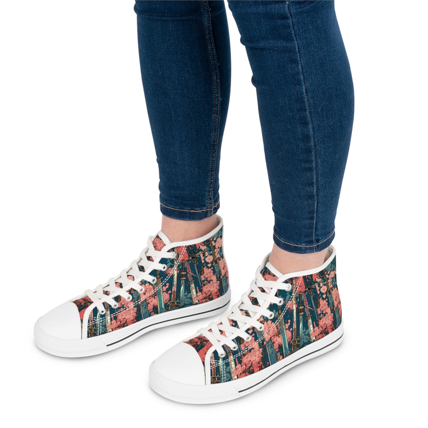 Women's High Top Sneakers - Katanas & Cherry Blossoms