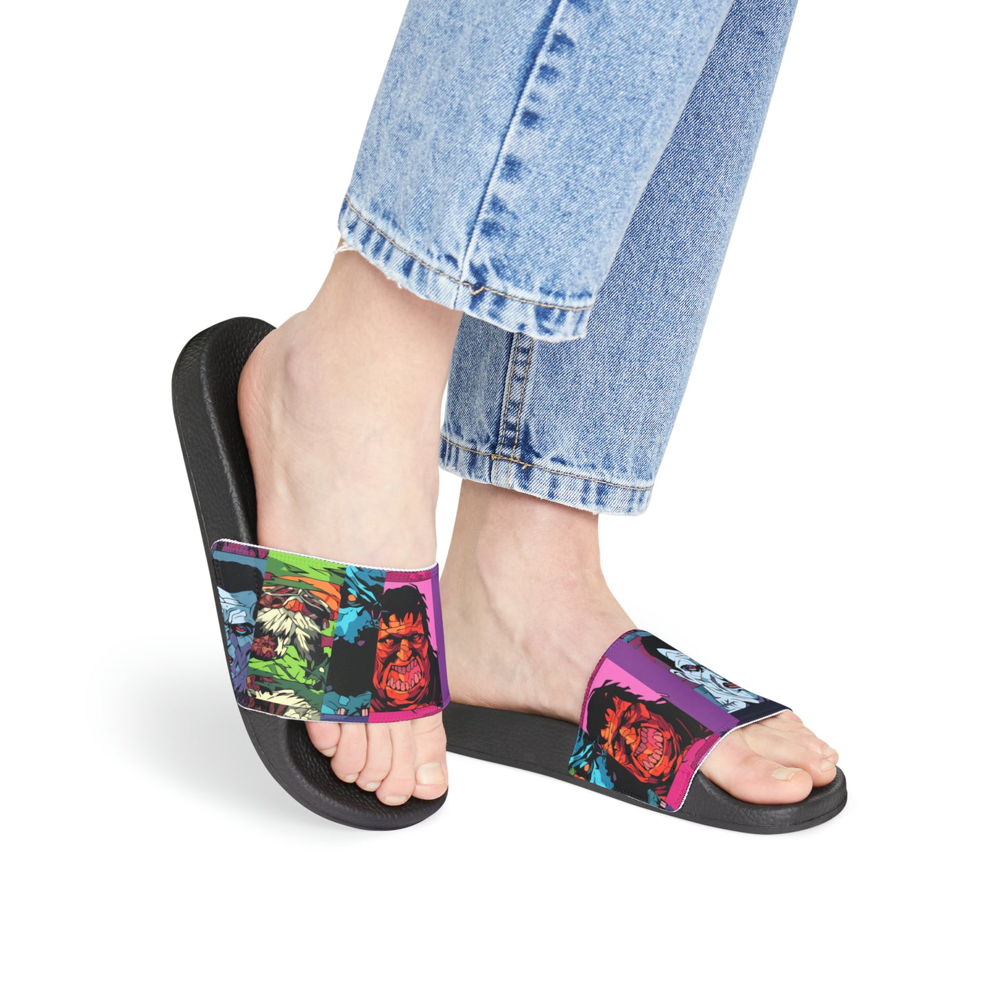 Women's Slide Sandals - Spooky Monsters Anime Beta