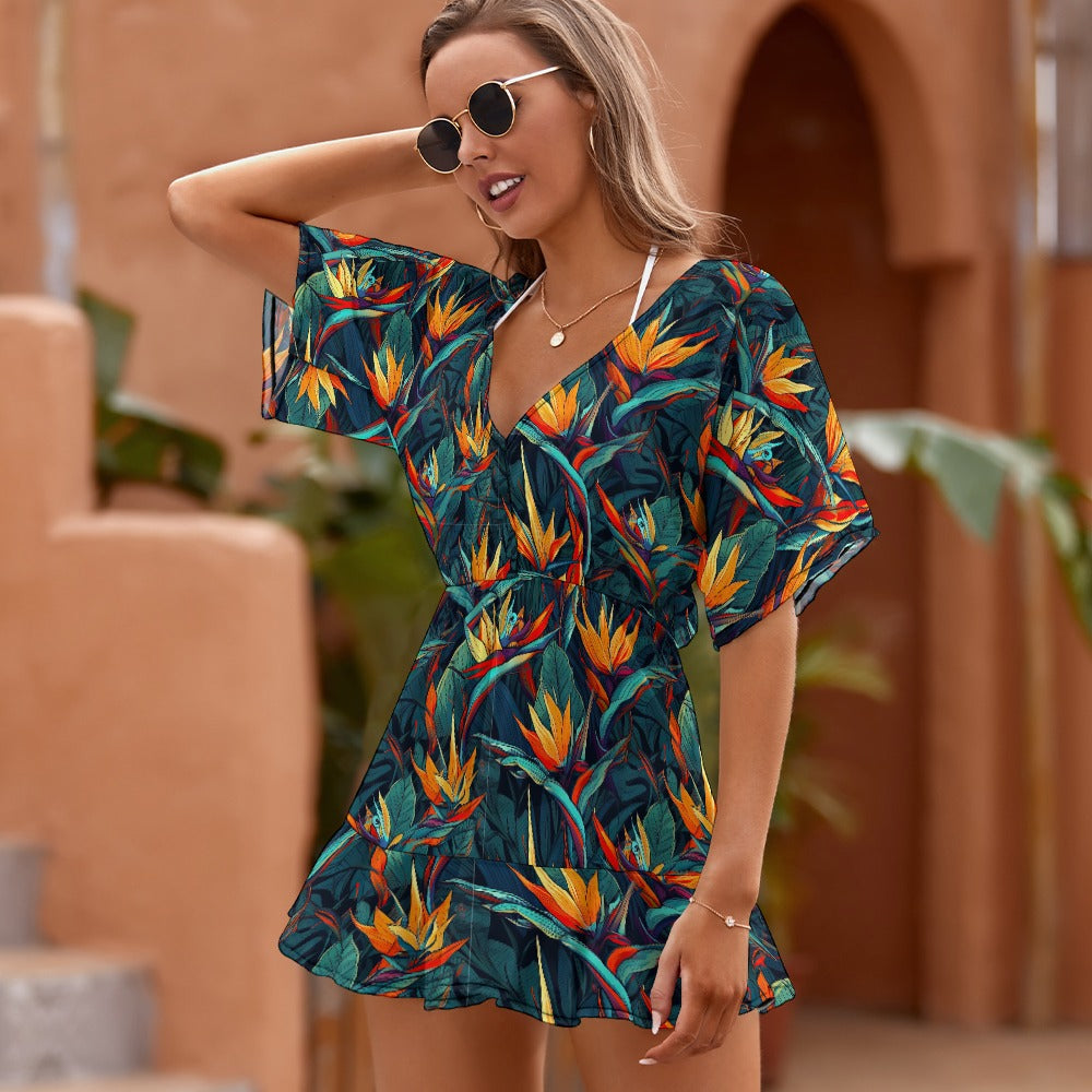 Ladies Thin Short Sleeve One Piece Dress - Bird of Paradise