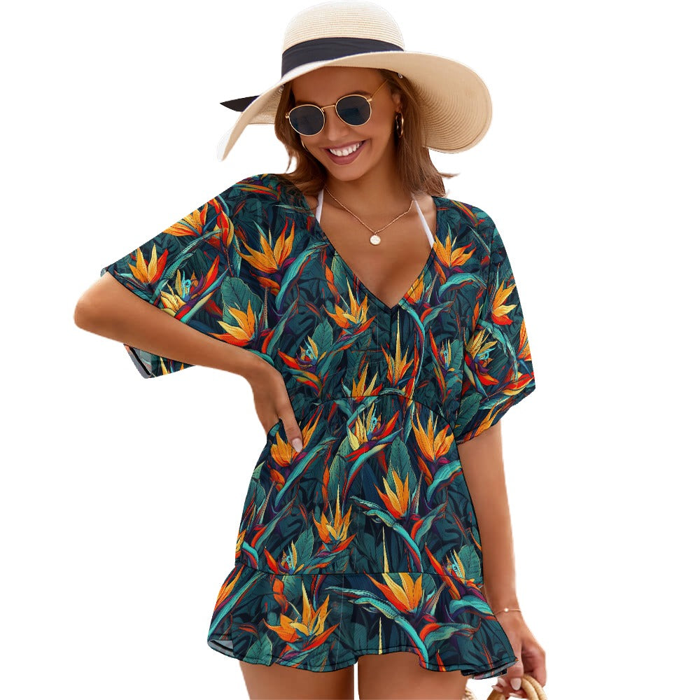 Ladies Thin Short Sleeve One Piece Dress - Bird of Paradise