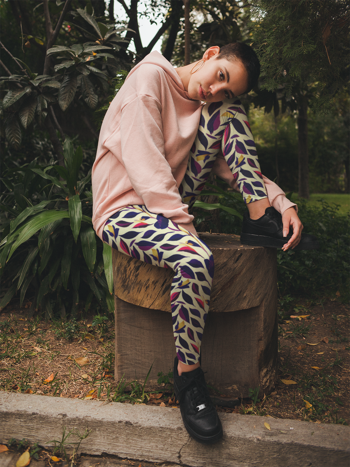 High Waisted Leggings - Violet Flourish Damask