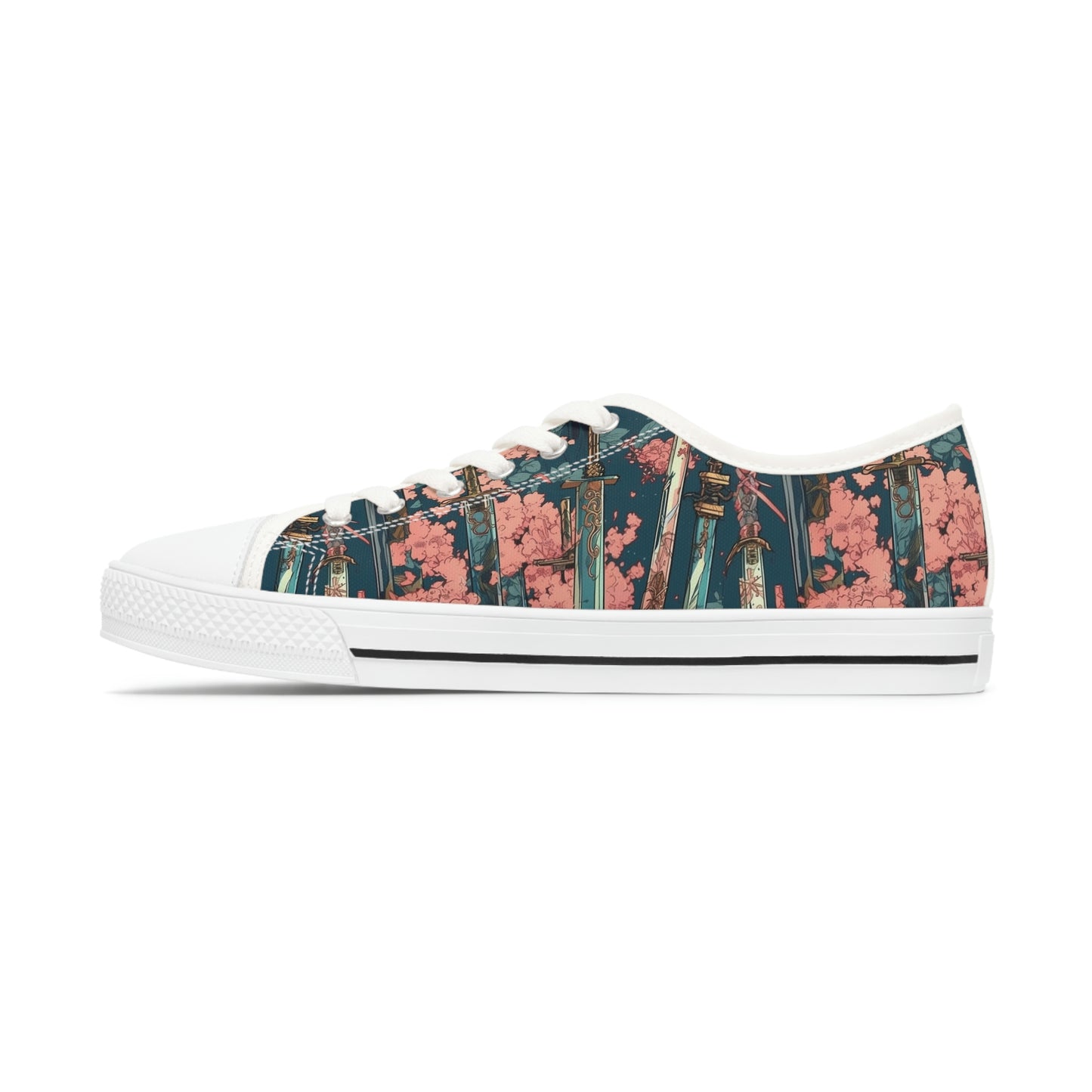 Katanas & Cherry Blossoms - Women's Low Top Sneakers