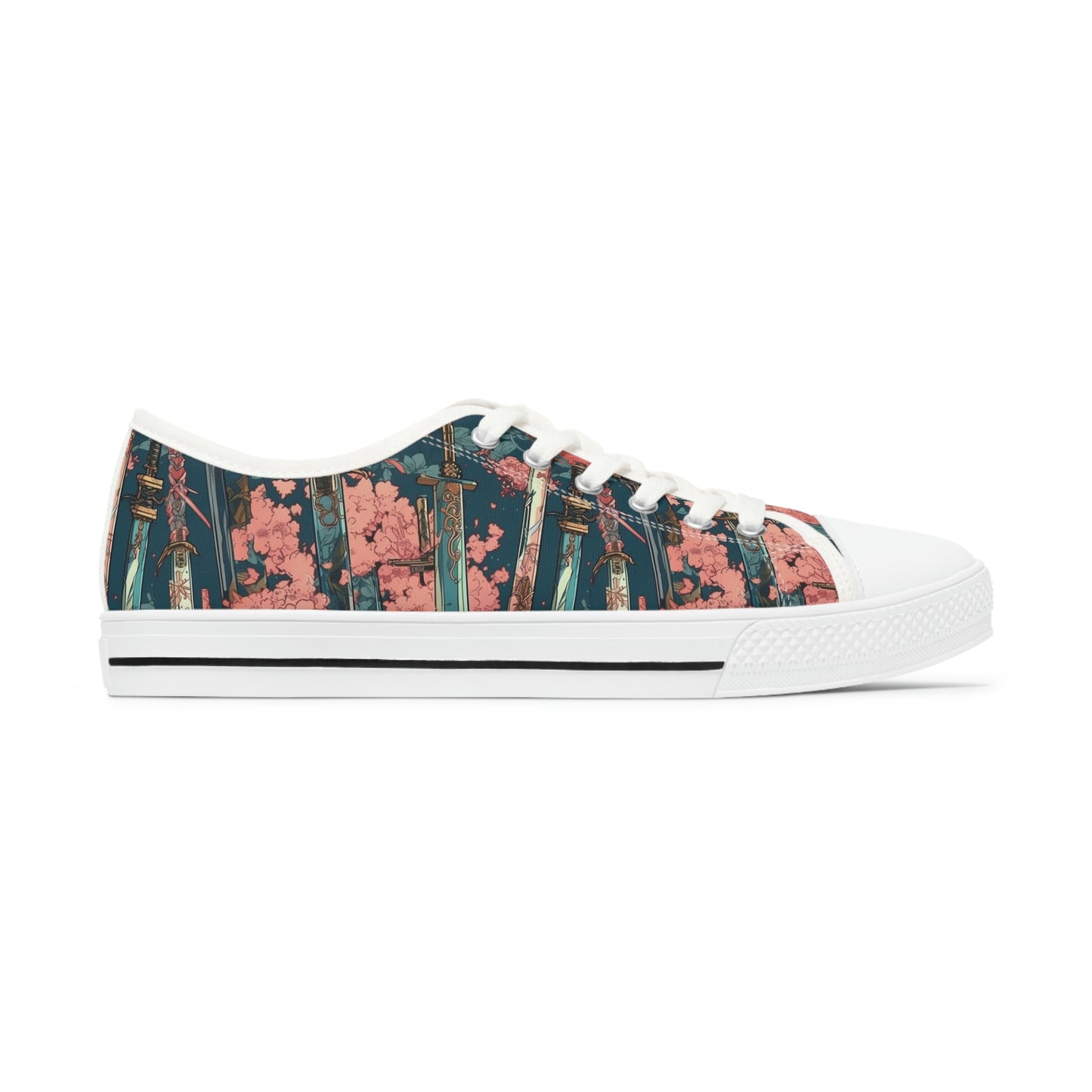 Katanas & Cherry Blossoms - Women's Low Top Sneakers