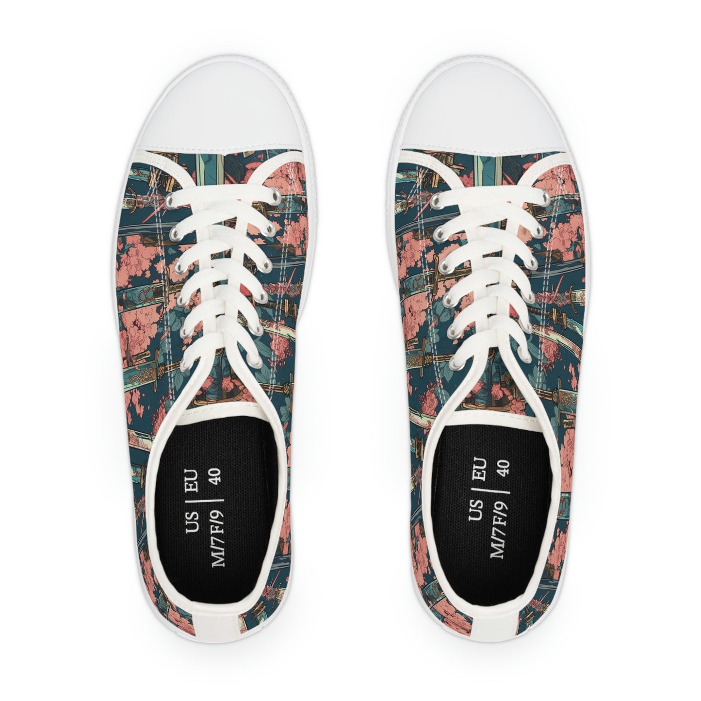 Katanas & Cherry Blossoms - Women's Low Top Sneakers