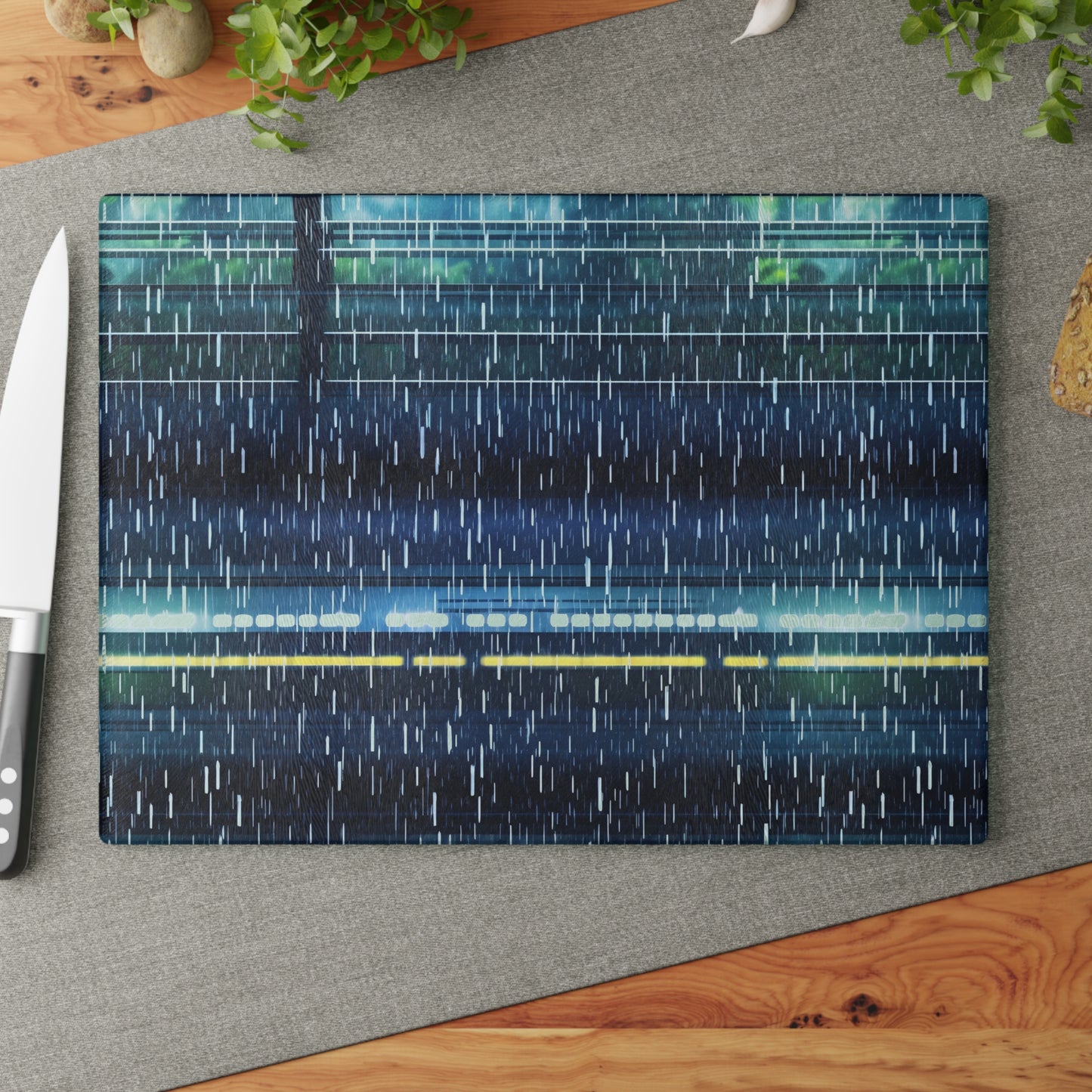 Glass Cutting Board - Bullet Train Typhoon