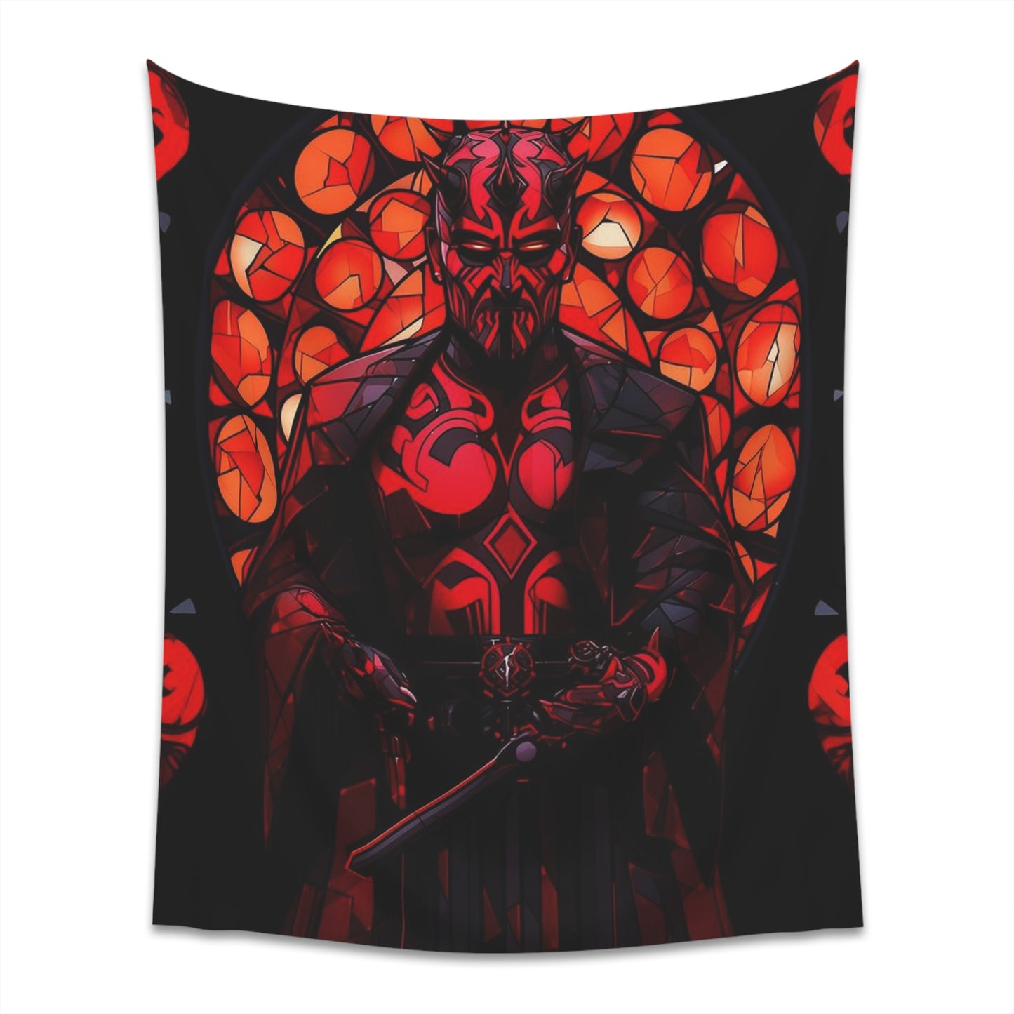 Printed Wall Tapestry - Darth Maul Catholic Stained Glass