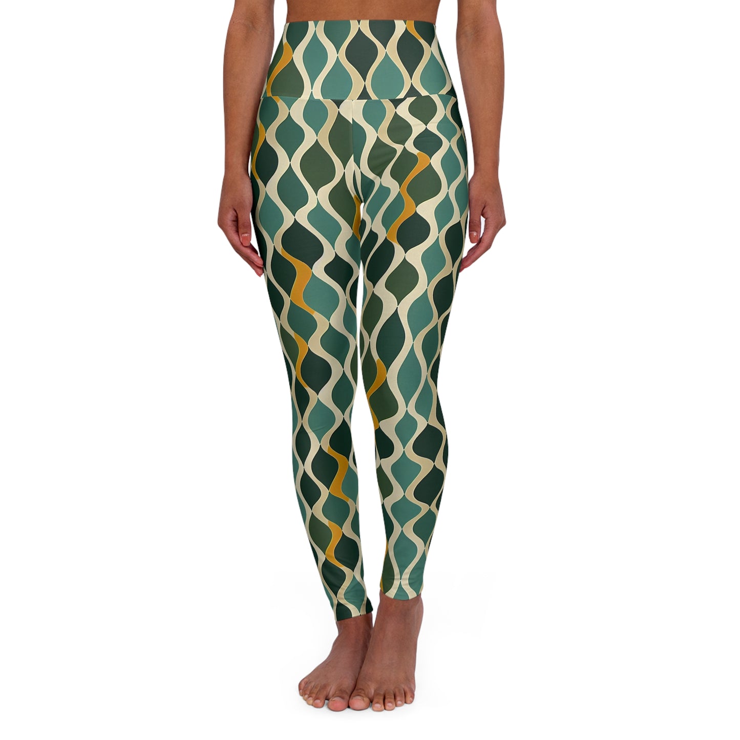 High Waisted Leggings - Deco Aqua Ringlets