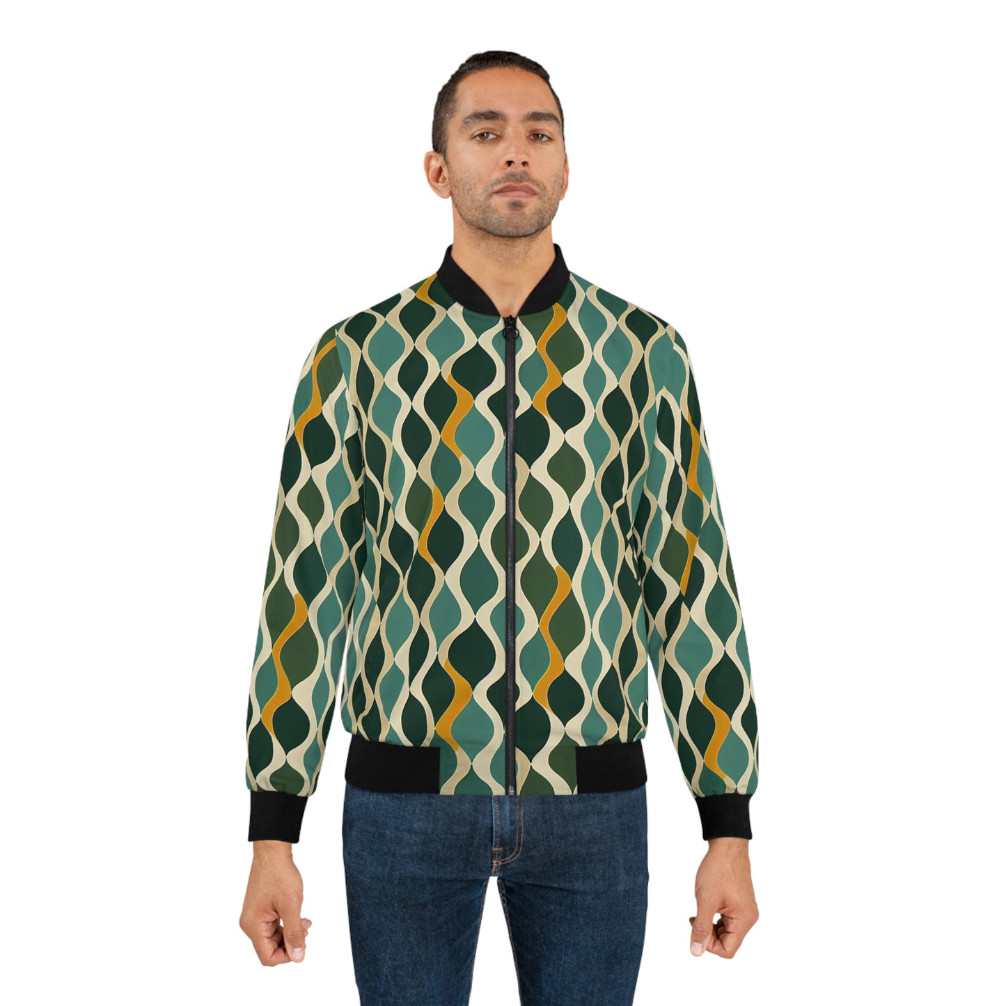 Men's Bomber Jacket - Deco Aqua Ringlets