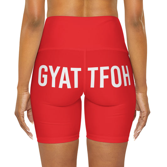 High Waisted Yoga Shorts | GYAT TFOH | White on Red