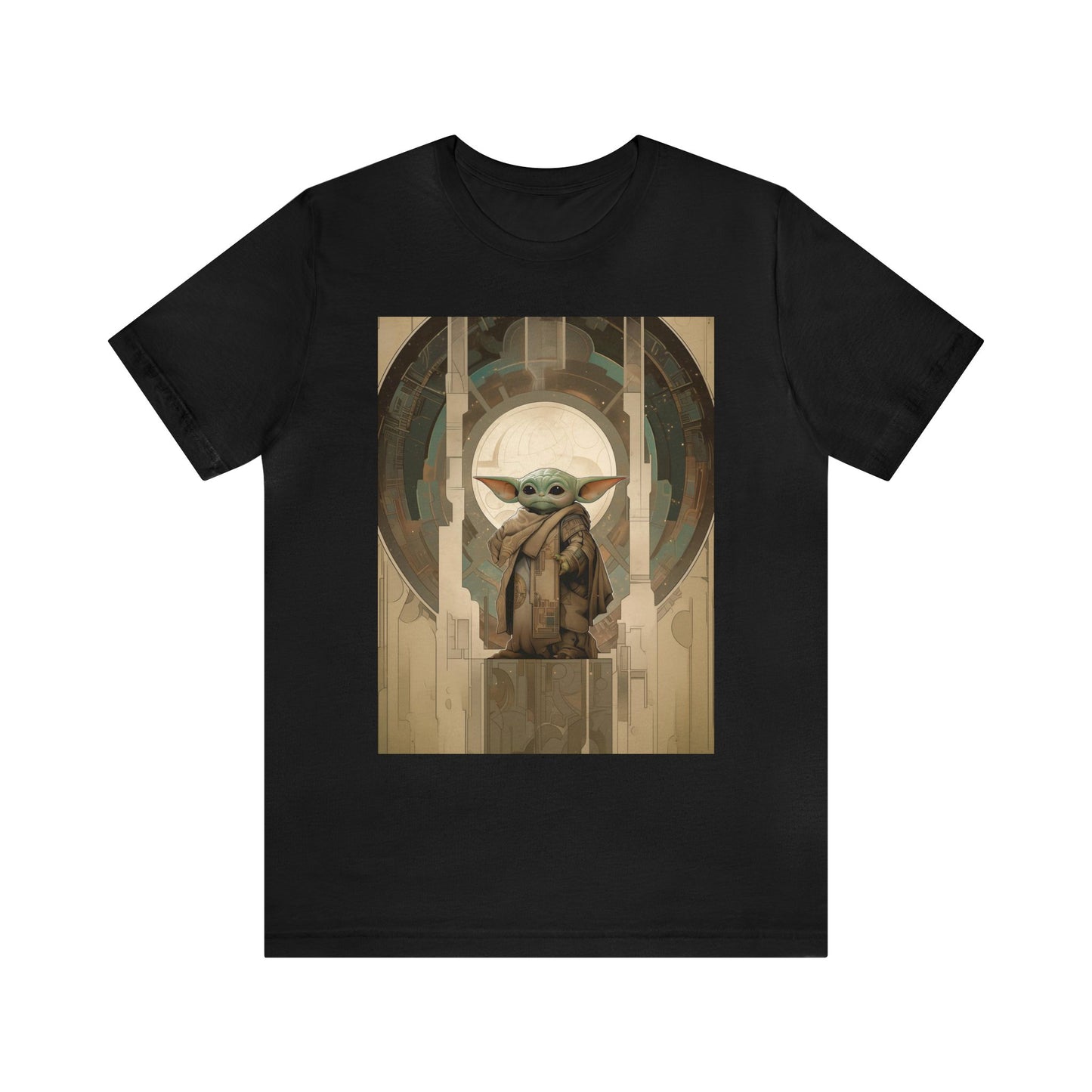 Unisex Jersey Short Sleeve Tee - Baby Yoda Grogu Art Deco style by Frank Lloyd Wright